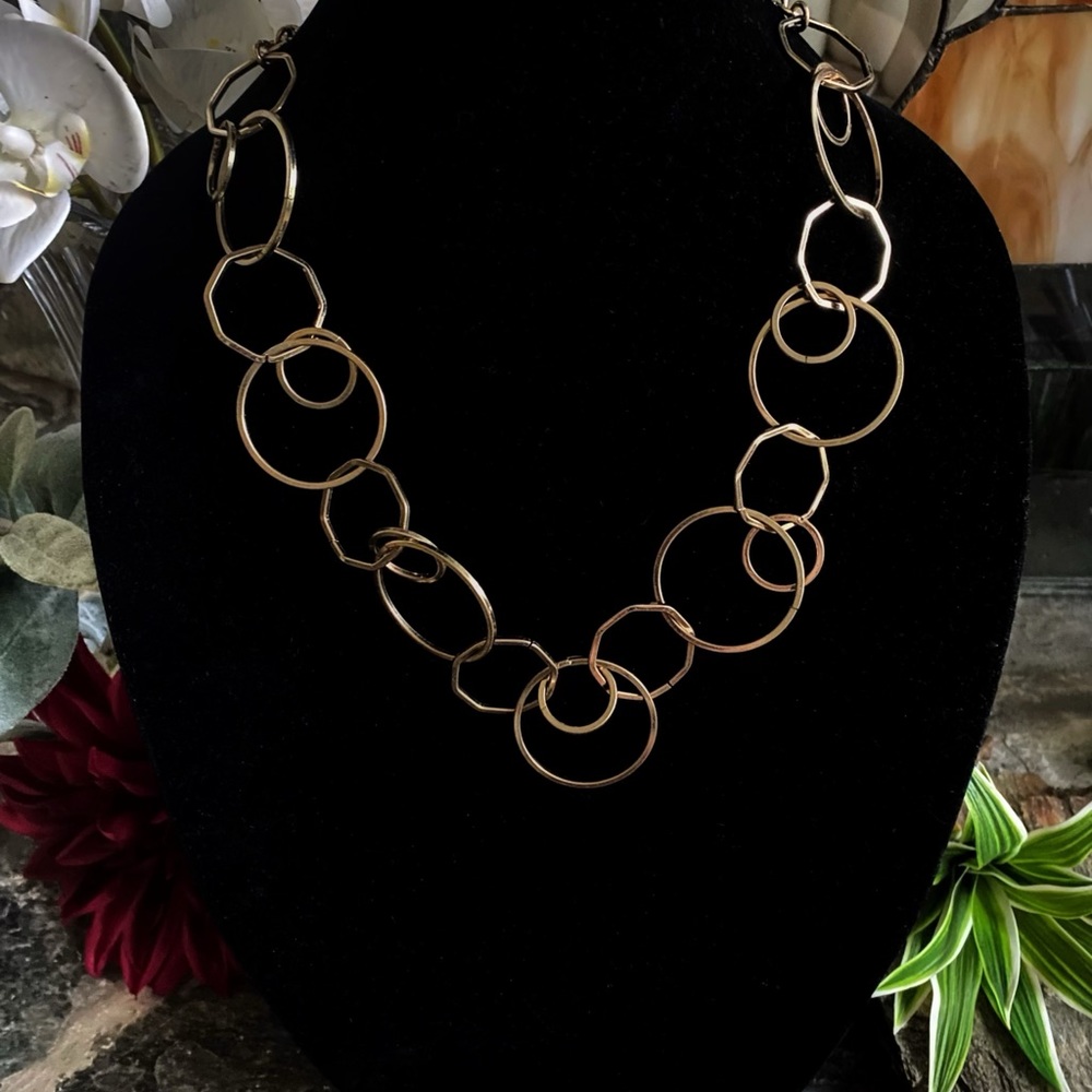 Vintage Gold Tone Circle and Octagon Shape Necklace